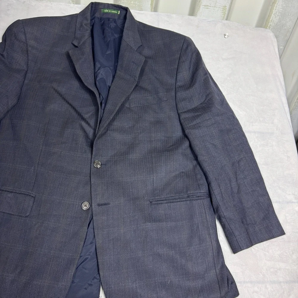 Lauren Ralph Lauren Mens Sport Coat Blazer Blue Plaid Wool Lined‎ Two Button 44R